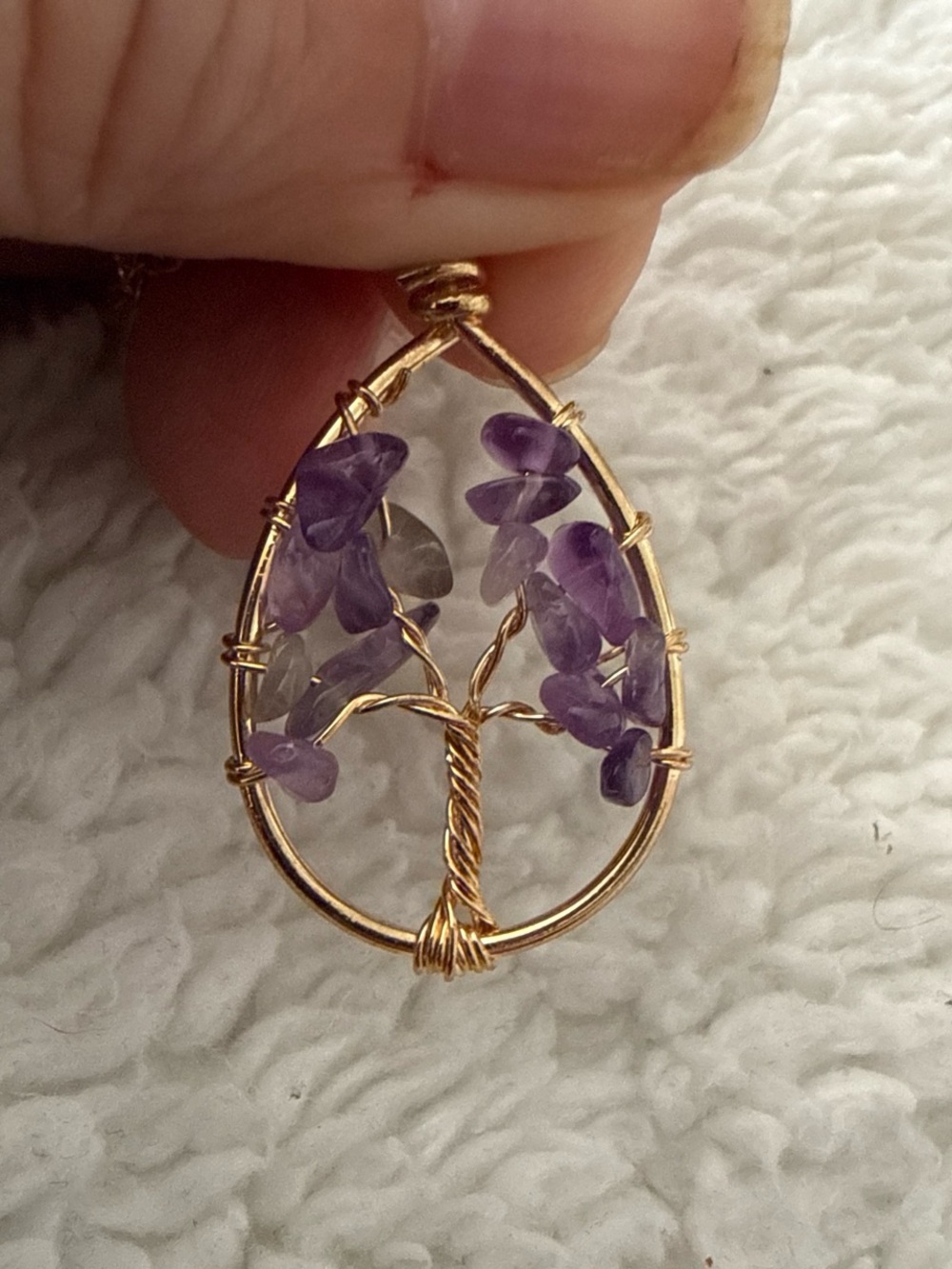 Gold Tree of Life Pendant with Purple Amethyst Chips